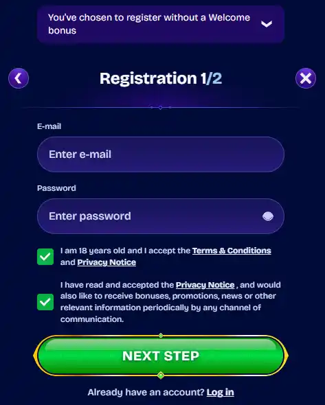 WishWin registration form with account details and sign-in controls